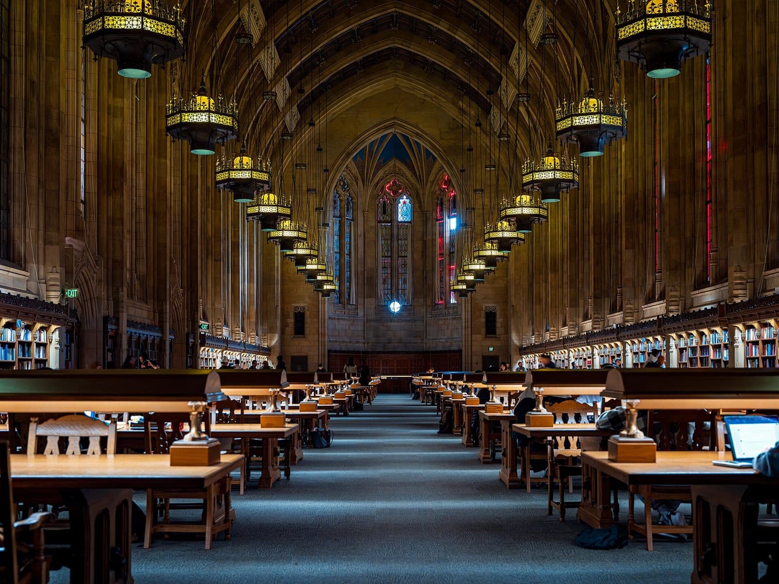 A grand university library reading room
